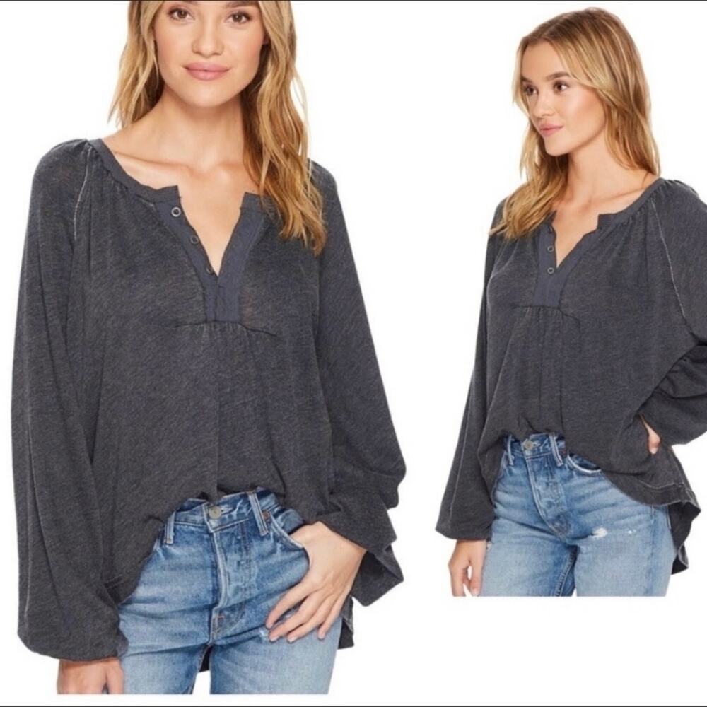 We The Free | Free People Gray Acadia Oversized Distressed Shirt Size Small